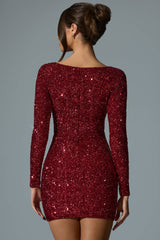 Sephina-Embellished Sweetheart-Neck Mini Dress in Red