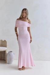Sea And Selfies Off Shoulder Maxi Dress Pink