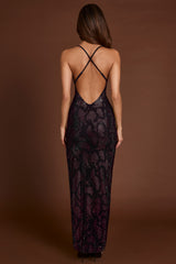 Luserna-Embellished Halterneck Maxi Dress in Purple Snake