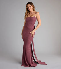 Gwendolyn Glitter Knit Bow-Back Mermaid Dress- MAUVE