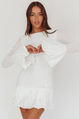 Promise Bubble Hem Open Back Mini Dress White