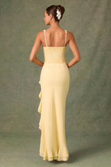 Robina-Embellished Ruffle-Trim Corset Gown in Yellow