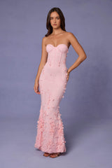 Amal-Lace-Up Corset Maxi Dress in Soft Pink