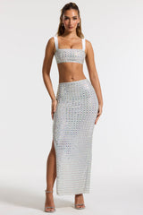 Siona-Embellished Mid Rise Gown Skirt in Silver
