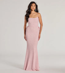 Gwendolyn Glitter Knit Bow-Back Mermaid Dress- PINK
