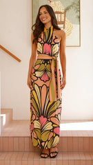 Portugal Twist Halter Maxi Dress - Melon