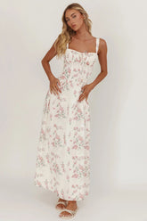 Seen The Light Tie Bust Maxi Dress Floral Cream/Pink