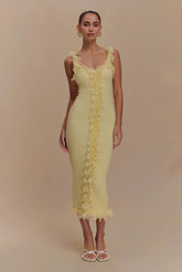 Shay Lace Ruffle Knit Midi Dress - Lemon
