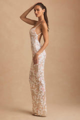 Tavira-Embellished Scoop-Neck Backless Maxi Dress in Ivory