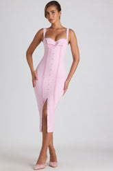 Theodora-Button-Detail Midaxi Dress in Soft Pink