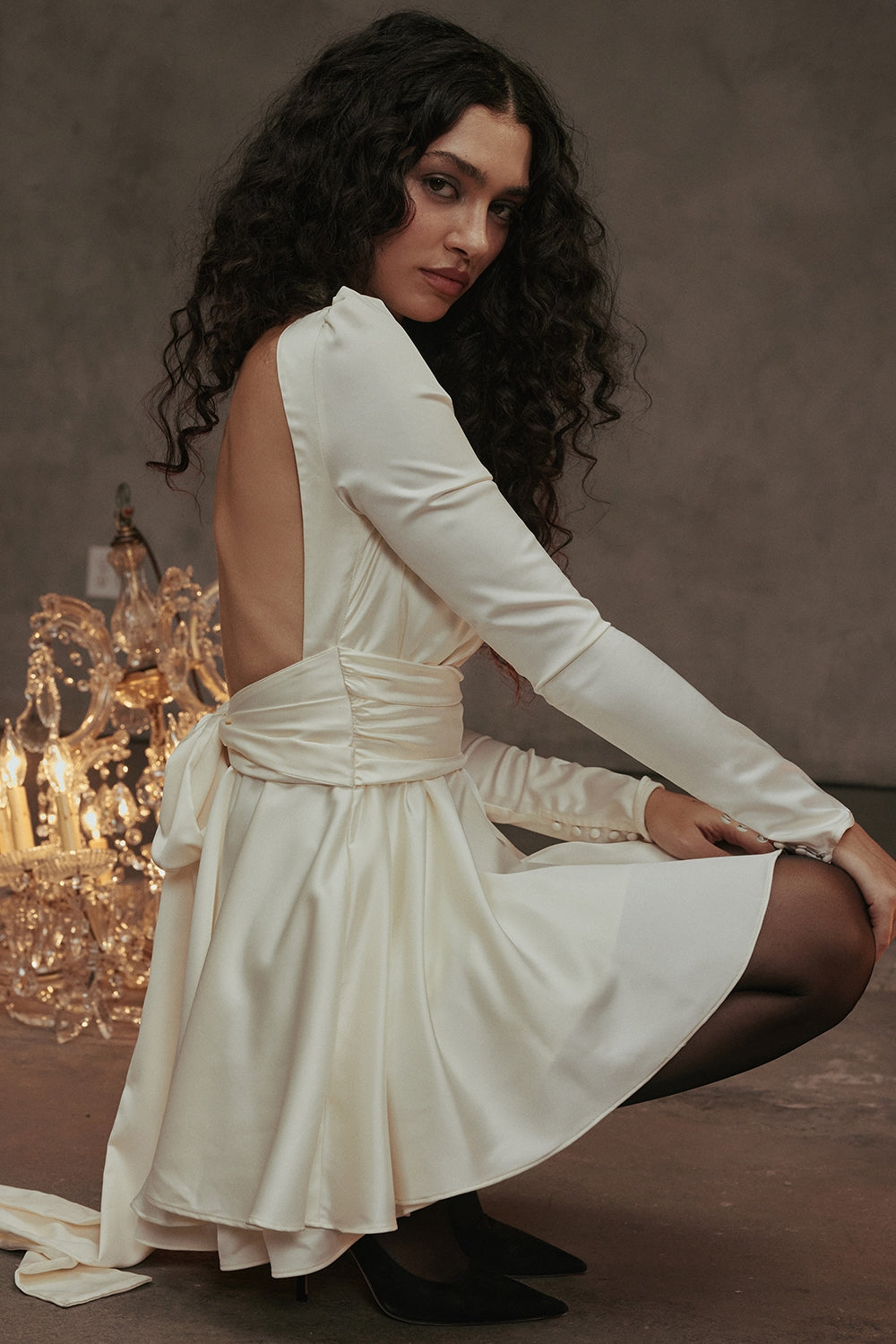 Aryana-Ivory Bow Mini Dress