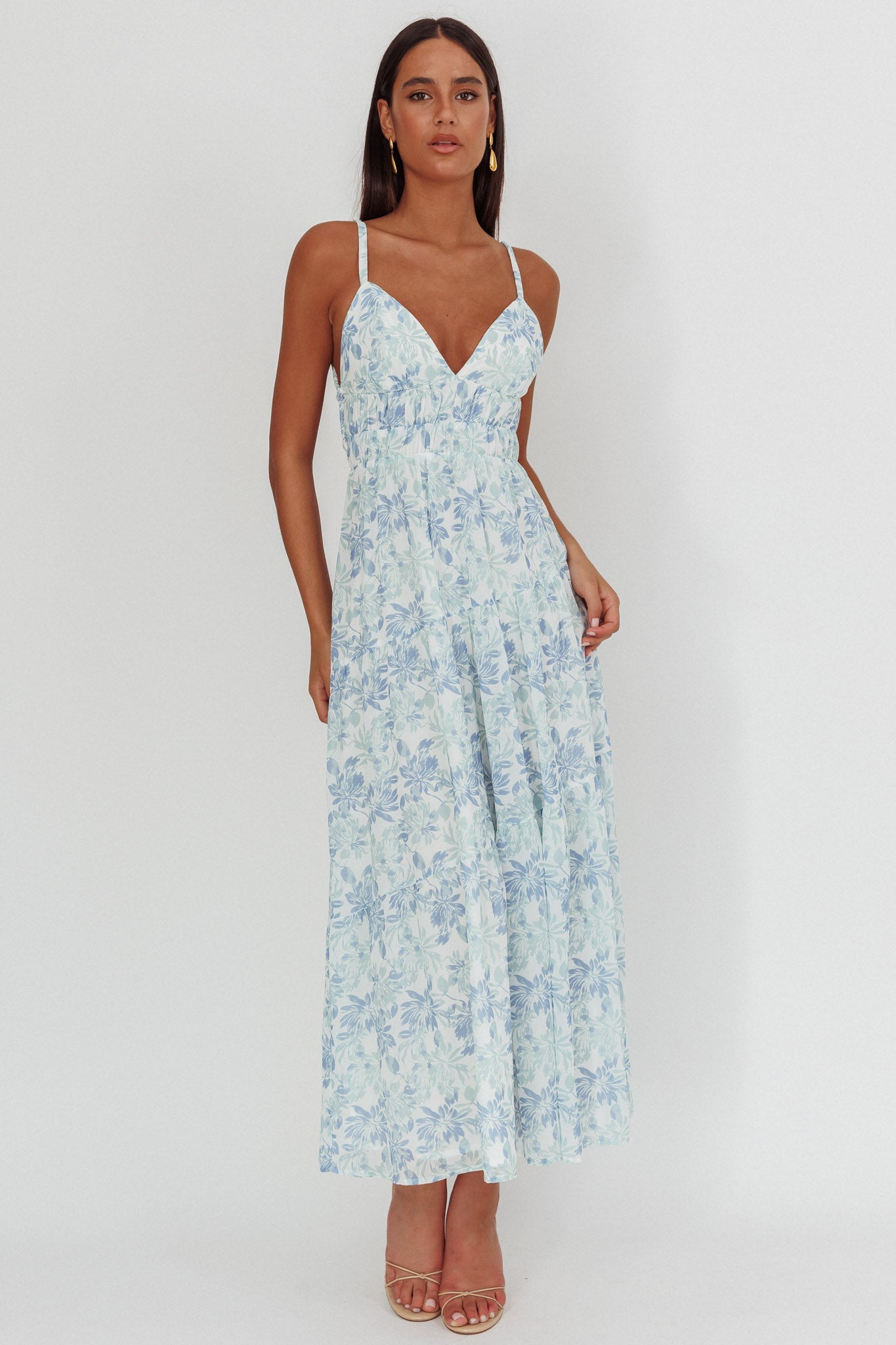 South Pacific Strappy Back Maxi Dress Floral Blue