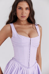 Cupid-Orchid Pleated Cotton Mini Dress