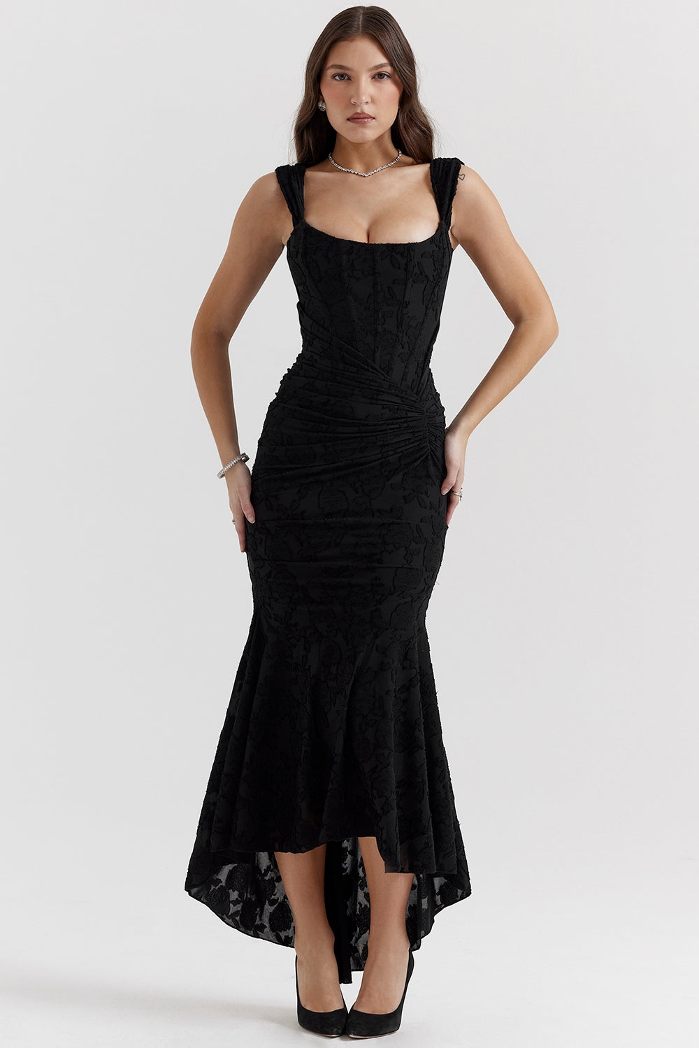 Cesca-Black Floral Maxi Dress