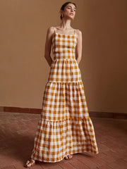 Plaid Crisscross Long Cami Dress