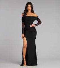 Sandy Off-The-Shoulder Mesh Formal Dress