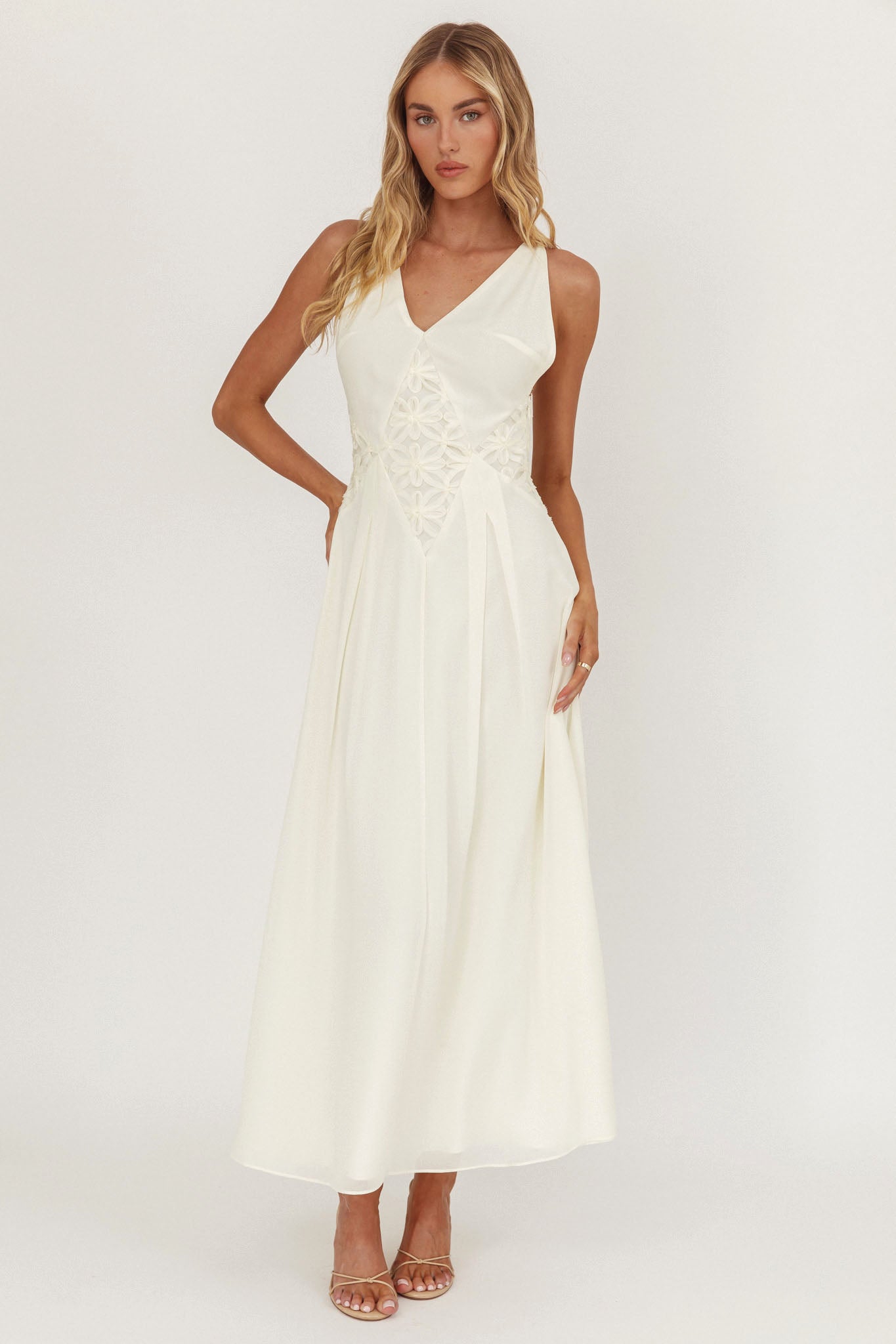 Wildflower Sun Applique Insert Maxi Dress Cream