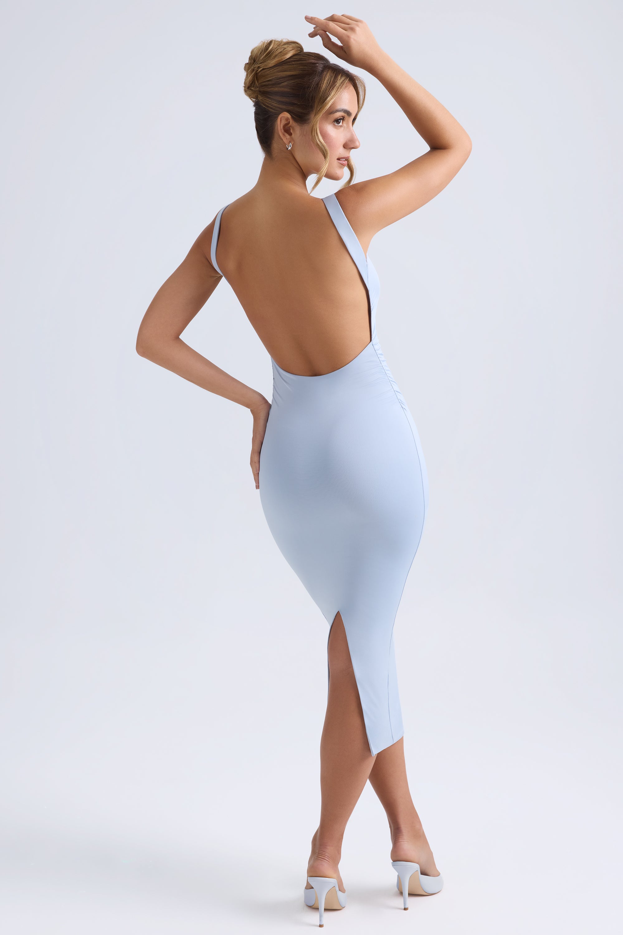 Grainne-Ruched Open-Back Midaxi Dress in Light Blue