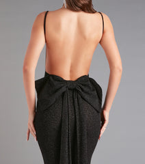 Gwendolyn Glitter Knit Bow-Back Mermaid Dress- BLACK
