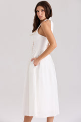 Emilia-White Cotton Halter Neck Midi Dress