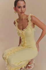 Shay Lace Ruffle Knit Midi Dress - Lemon