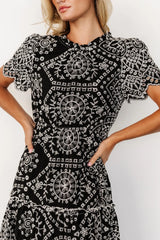 Mirabel Eyelet Midi Dress | Black + White