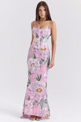 Antonina-Pink Floral Corset Maxi Dress