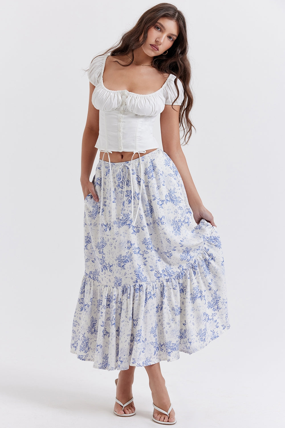 Aitana-Blue Print Midi Skirt