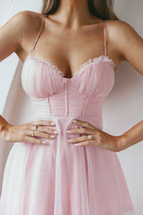 Smitten Sweetheart Neckline Chiffon Mini Party Dress Blush