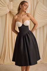Gabrielle-Strapless Corset Midi Dress in Black