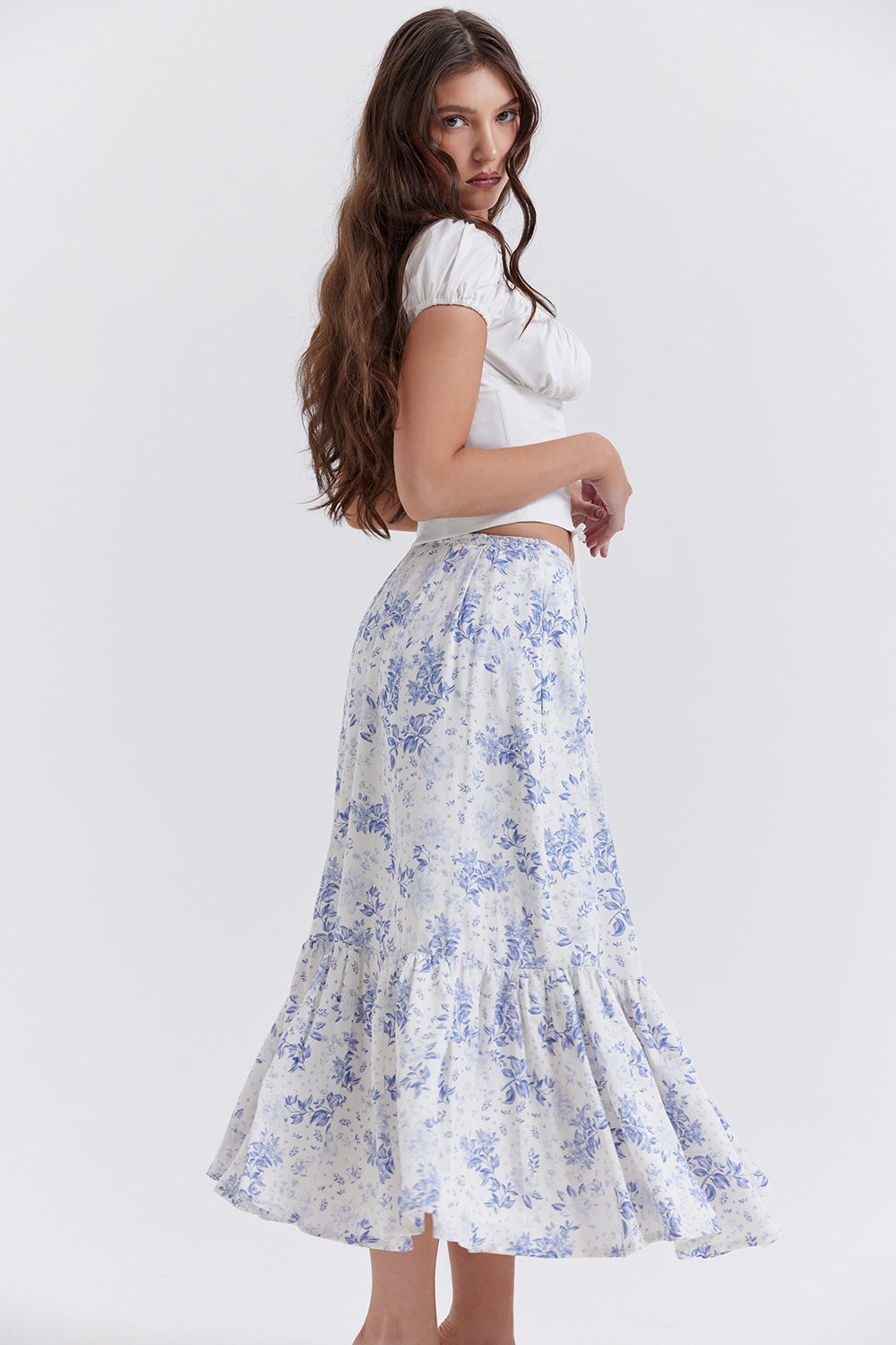 Aitana-Blue Print Midi Skirt