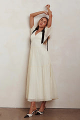 Sinta Bow Shoulder Puff Sleeve Maxi Dress Cream