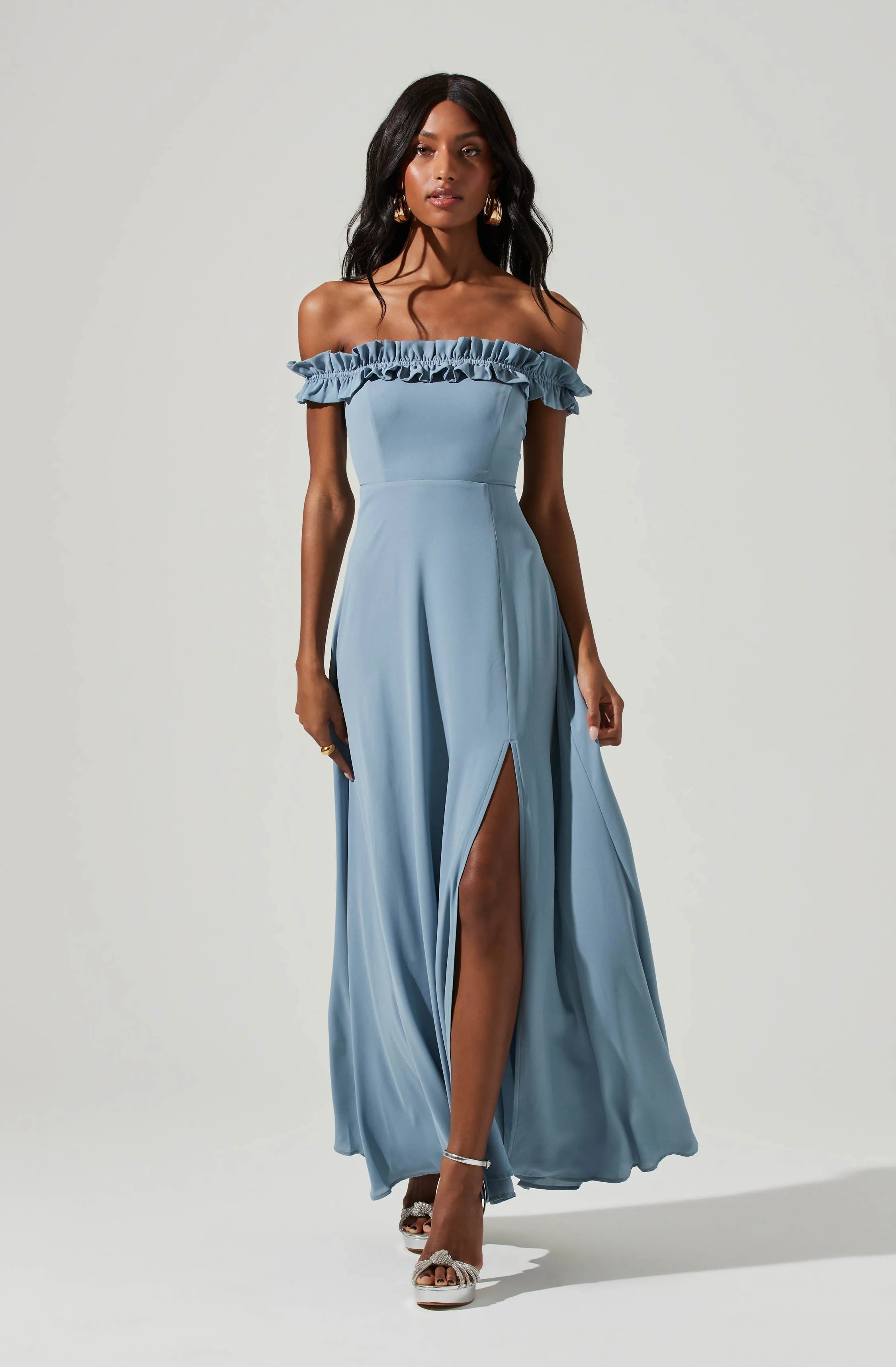 Venetia Off Shoulder Ruffle Trim Maxi Dress