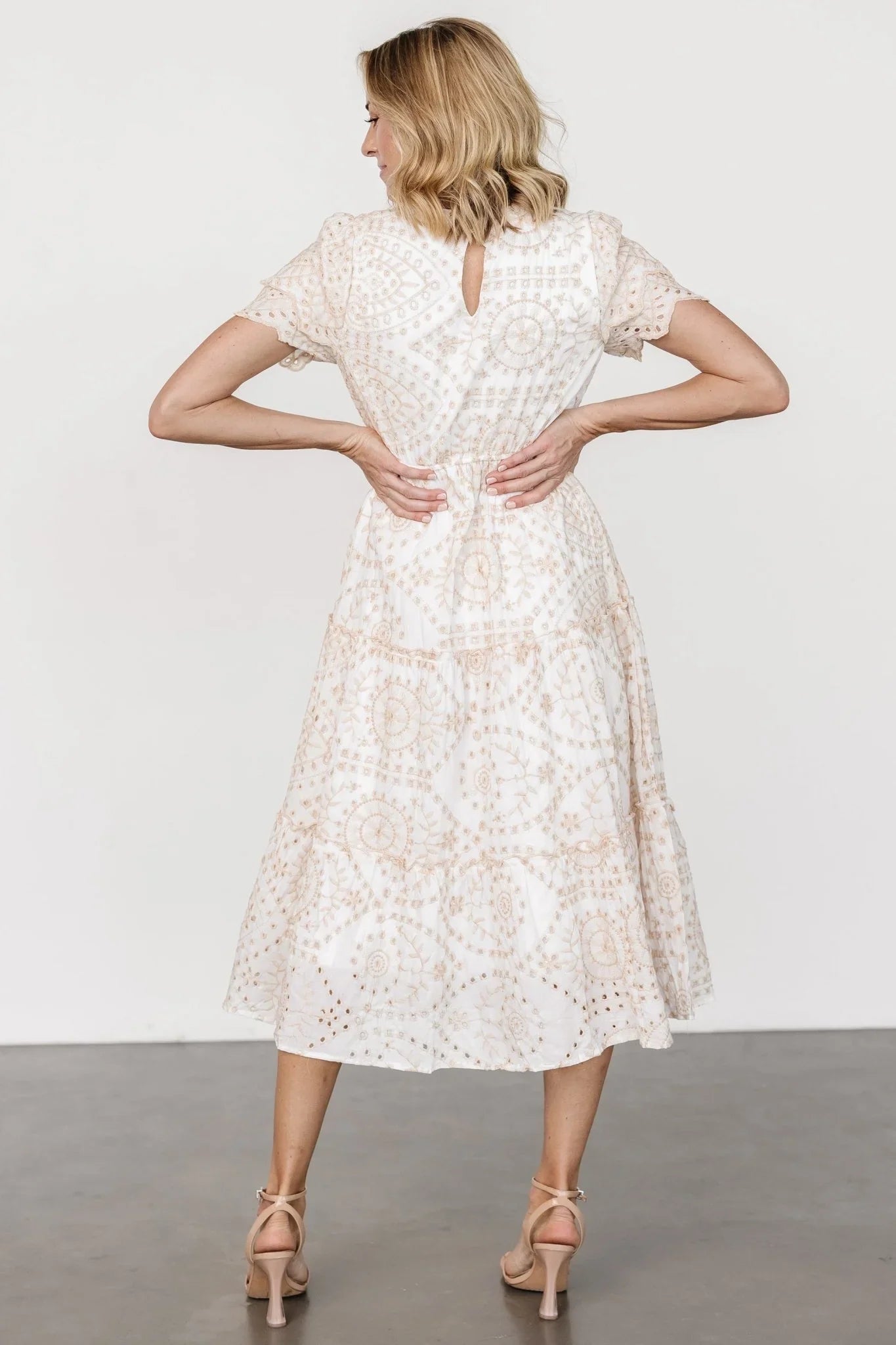 Mirabel Eyelet Midi Dress | White + Natural