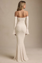 Verena-Off-Shoulder Ruffle Lace Maxi Dress in Ivory