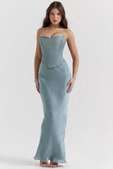 Amadi-Cool Blue Floor Length Maxi Skirt