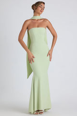 Imogene-Scarf-Detail Strapless Gown in Spring Green