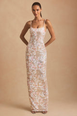 Tavira-Embellished Scoop-Neck Backless Maxi Dress in Ivory