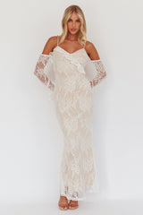 Zarah Off-Shoulder Sleeve Lace Maxi Dress White