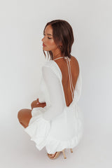 Promise Bubble Hem Open Back Mini Dress White