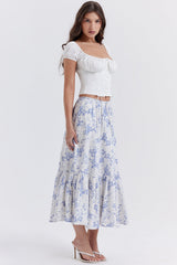 Aitana-Blue Print Midi Skirt
