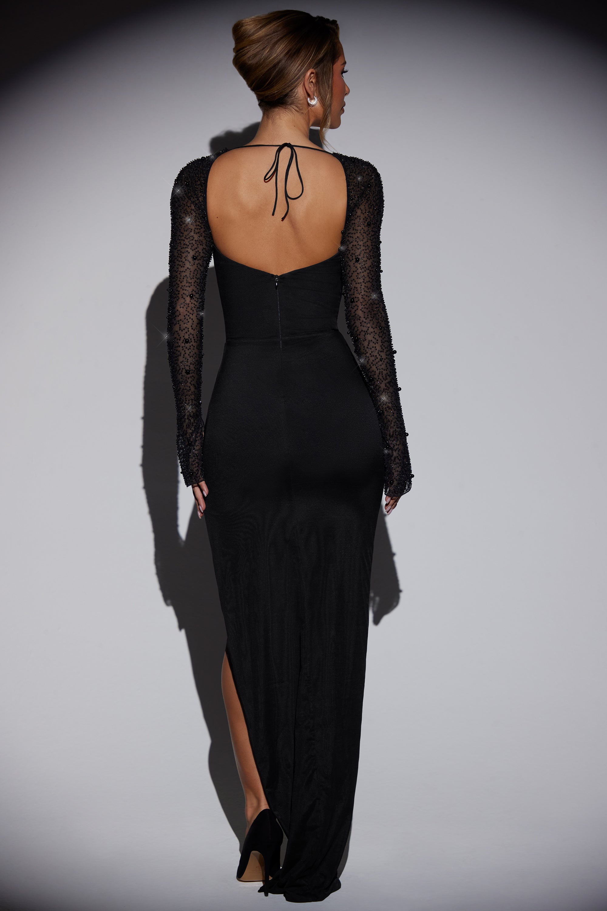 San Marino-Embellished Side Split Maxi Dress in Black