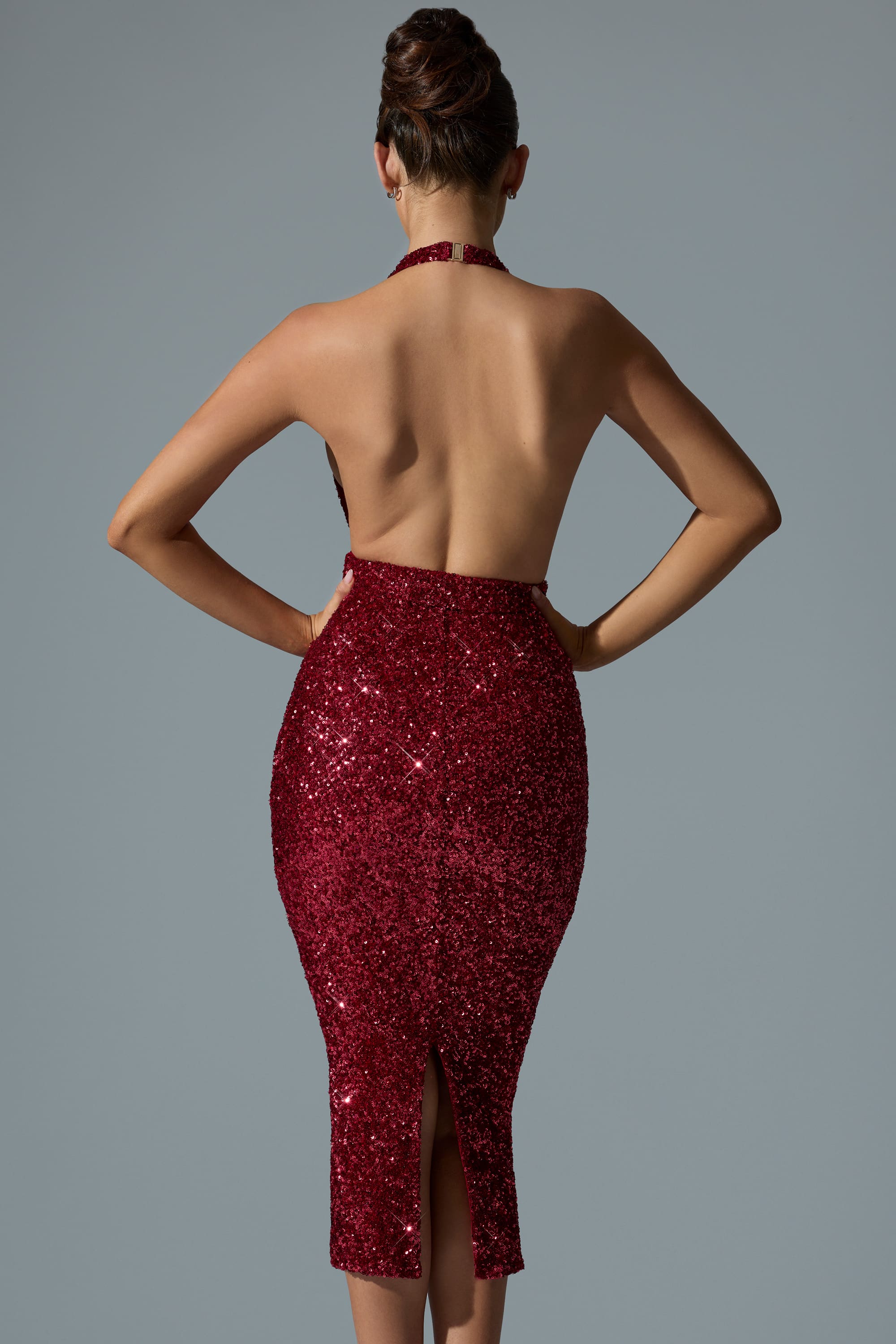 Harlyn-Embellished Cut-Out Open-Back Midaxi Dress in Red