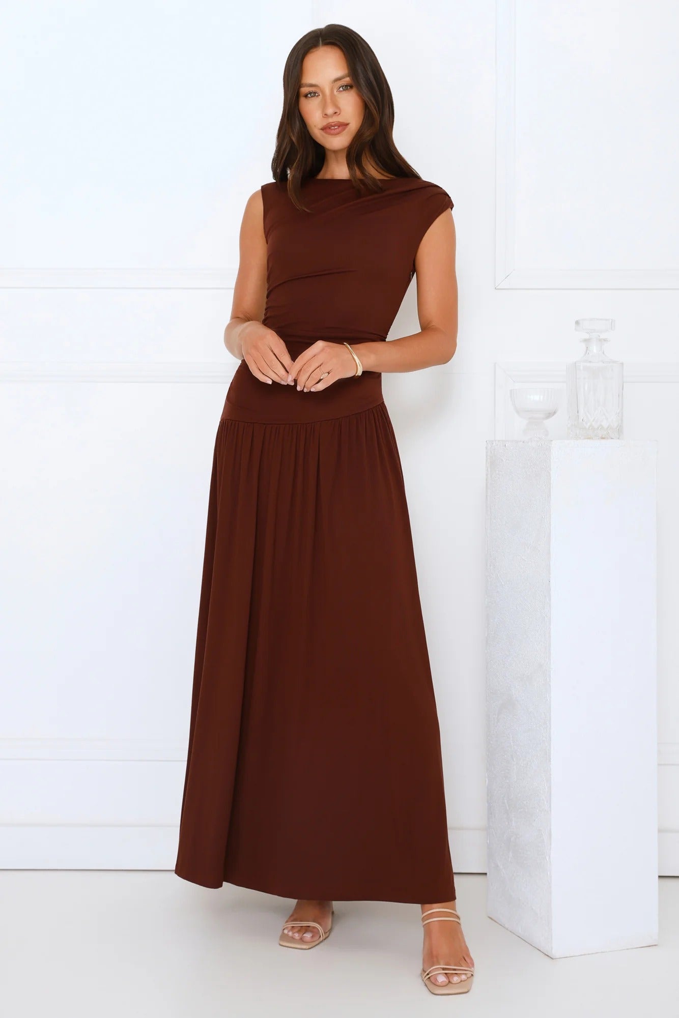 Sophisticated Simplicity Maxi Dress Brown