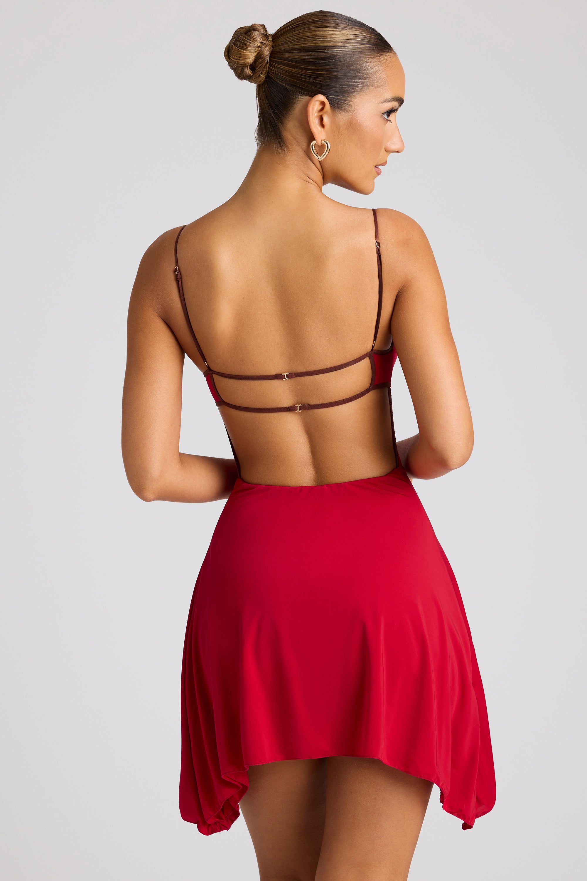 Catalina-Contrast Binding Mini Dress in Fire Red