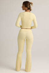 Jules-Modal Ribbed Foldover Flared Trousers in Buttercream Yellow