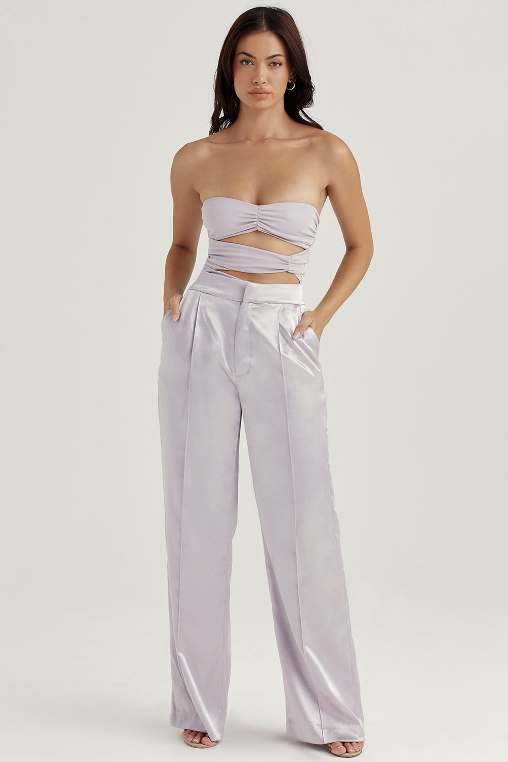 Alivia-Grey Satin Trousers
