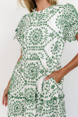 Mirabel Eyelet Midi Dress | White + Green