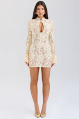 Brianna-Buttermilk Keyhole Lace Mini Dress